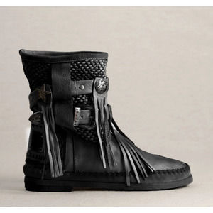 Free People Karma of Charme Black Leather Old1977 Fringe Ankle Boots 40 ITALY